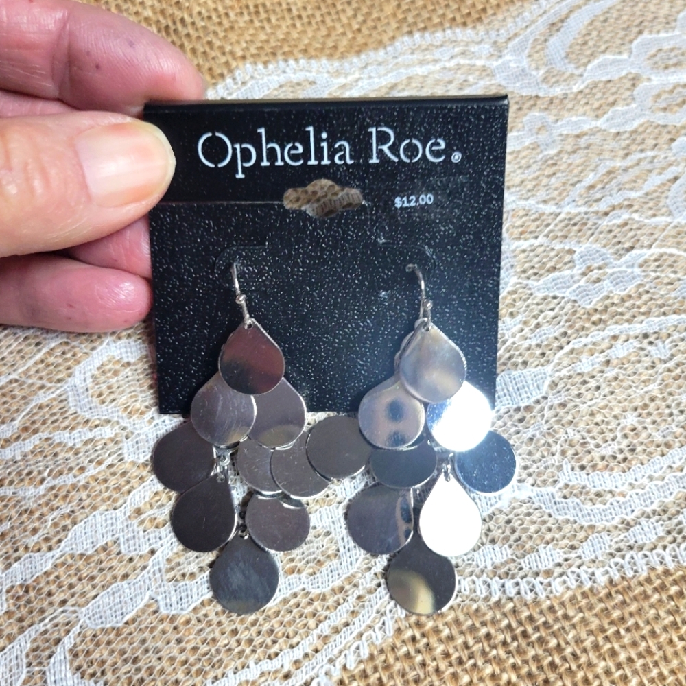 Ophelia Roe pierced wire earrings silver tone metal dangle